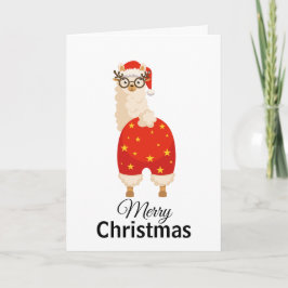 Merry Christmas Simple Cute Cartoon Santa Llama カード