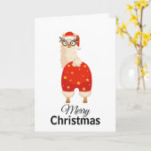 Merry Christmas Simple Cute Cartoon Santa Llama カード (黄色い花)