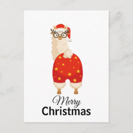Merry Christmas Simple Cute Cartoon Santa Llama ポストカード