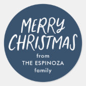 Merry Christmas simple cute navy blue holiday gift ラウンドシール (正面)