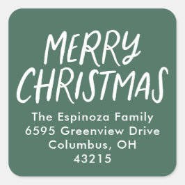 Merry Christmas simple green return address スクエアシール