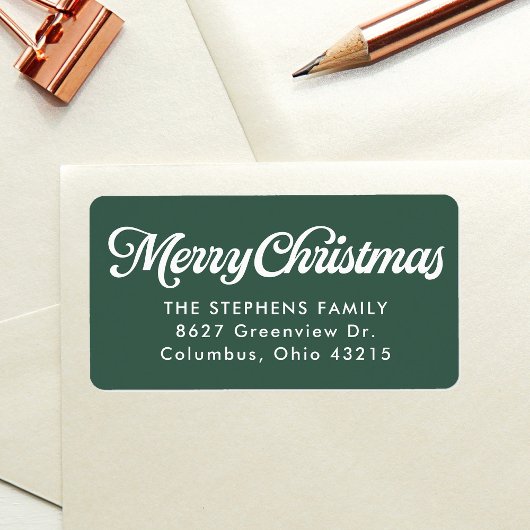 Merry Christmas simple green return address ラベル