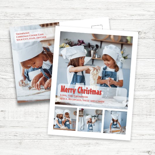 Merry Christmas Simple Photo Collage Greeting シーズンポストカード