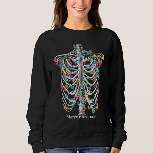 Merry Christmas Skeleton Ribcage With String Of Li スウェットシャツ (正面)