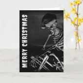 Merry Christmas. Skeleton with Santa hat カード (黄色い花)