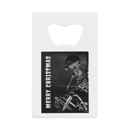 Merry Christmas. Skeleton with Santa hat クレジットカード栓抜き (正面)