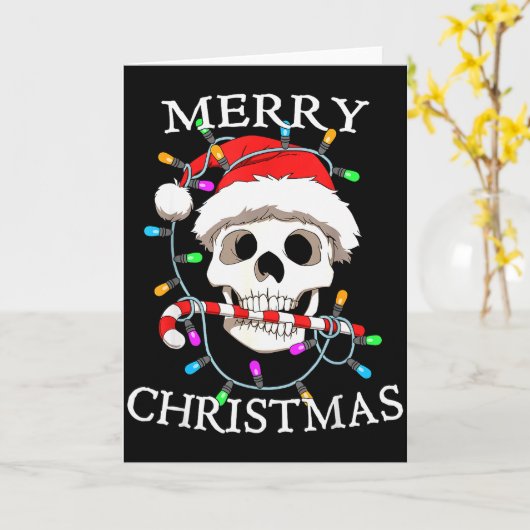 Merry Christmas Skull Skeleton Men Women  カード (黄色い花)