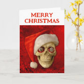 Merry Christmas. Skull wearing Santa hat カード (黄色い花)