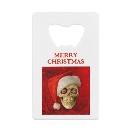 Merry Christmas. Skull wearing Santa hat クレジットカード栓抜き (正面)