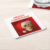 Merry Christmas. Skull wearing Santa hat スクエアペーパーコースター (アングル)