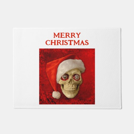 Merry Christmas. Skull wearing Santa hat ドアマット (正面)
