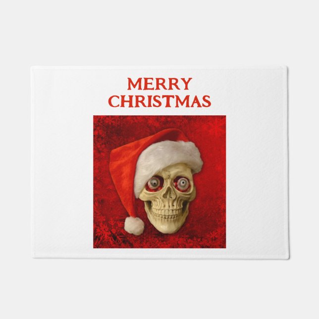 Merry Christmas. Skull wearing Santa hat ドアマット (正面)