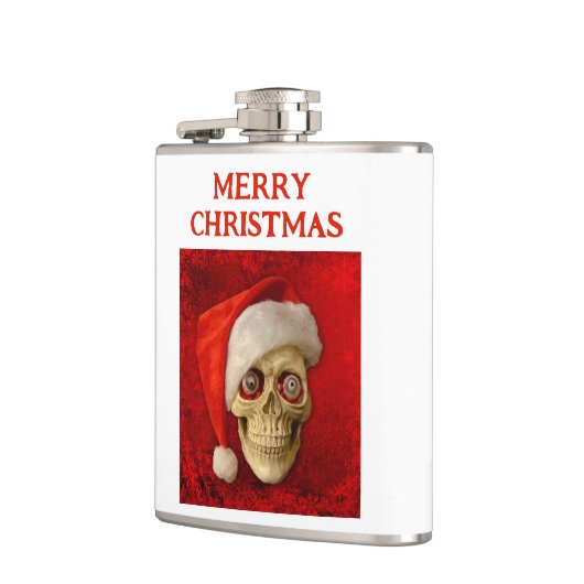Merry Christmas. Skull wearing Santa hat フラスク (左)