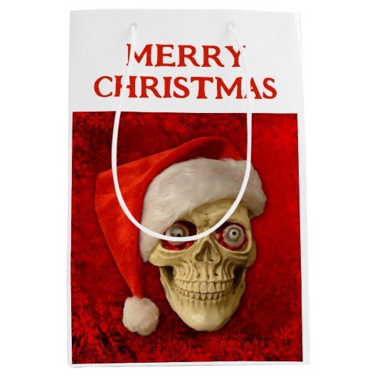 Merry Christmas. Skull wearing Santa hat ミディアムペーパーバッグ (正面)