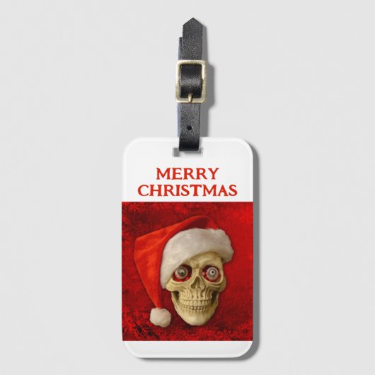 Merry Christmas. Skull wearing Santa hat ラゲッジタグ (正面縦)