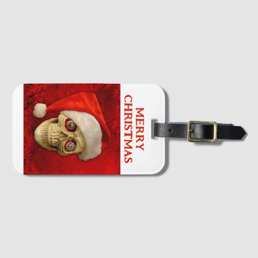 Merry Christmas. Skull wearing Santa hat ラゲッジタグ (正面横)