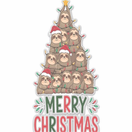 Merry Christmas Sloth Tree シール (正面)