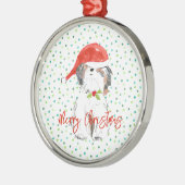 Merry Christmas Small Dog Festive Santa Hat Holly メタルオーナメント (左)