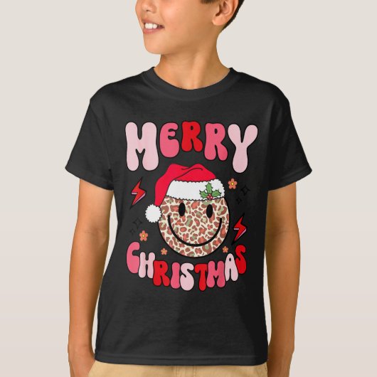 Merry Christmas Smile Face Santa Claus Hat Groovy  Tシャツ (正面)