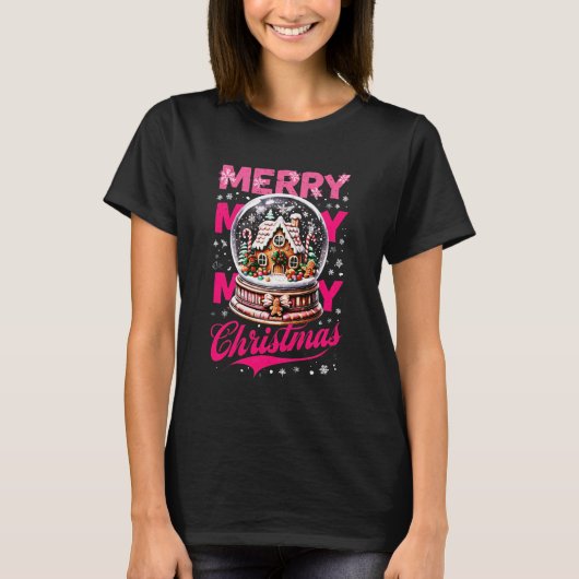 Merry Christmas Snow Globe Gingerbread House Cooki Tシャツ (正面)