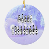 Merry Christmas Snow People Font, Blue Tint Snow セラミックオーナメント (裏面)