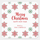 Merry Christmas Snowflake, Holiday Gift Sticker スクエアシール (正面)