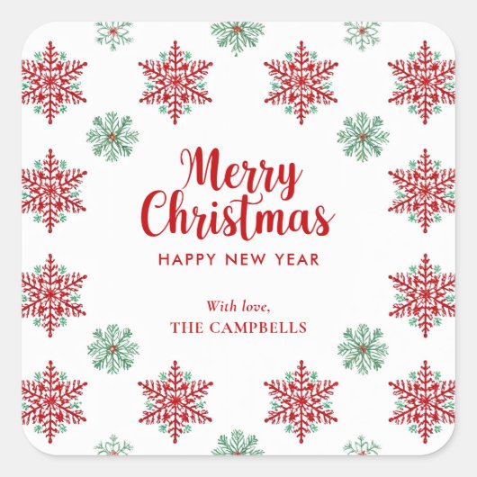 Merry Christmas Snowflake, Holiday Gift Sticker スクエアシール (正面)