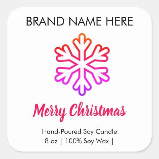 Merry Christmas | Snowflake Modern Candle Labels スクエアシール (正面)
