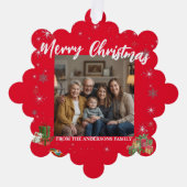 Merry Christmas Snowflake Photo Personal Family N オーナメントカード (正面)