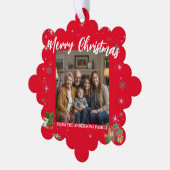 Merry Christmas Snowflake Photo Personal Family N オーナメントカード (左)