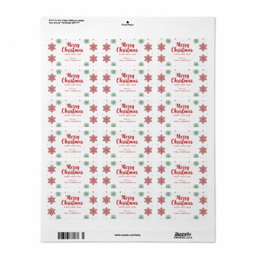Merry Christmas Snowflake Return Address Label ラベル (フルシート)