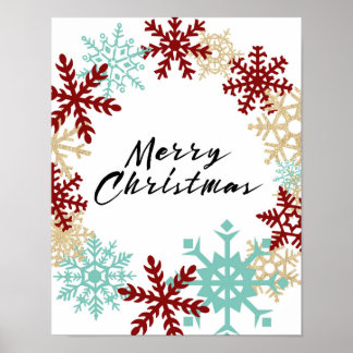Merry Christmas - Snowflake Wreath - Poster ポスター