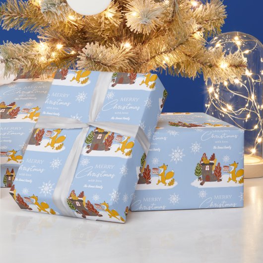 Merry Christmas Snowflakes Fox Winter Gift ラッピングペーパー (クリスマス)