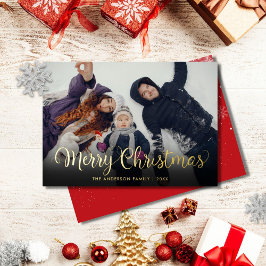 Merry Christmas Snowflakes Photo Script Gold 箔シーズンカード
