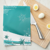 Merry Christmas Snowflakes Tree Flowers & Stars キッチンタオル (四つ折り)