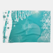 Merry Christmas Snowflakes Tree Flowers & Stars キッチンタオル (横)