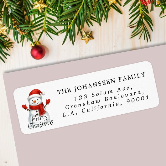 Merry Christmas Snowman Festive Return Address ラベル