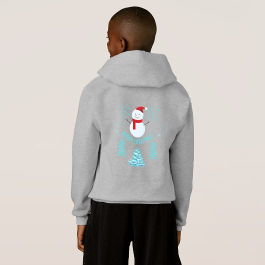 Merry Christmas Snowman Kids Pullover Hoodie (裏面フル)