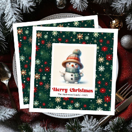Merry Christmas Snowman Napkins Personalized Custo