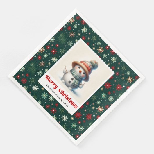 Merry Christmas Snowman Napkins Personalized Custo (コーナー)