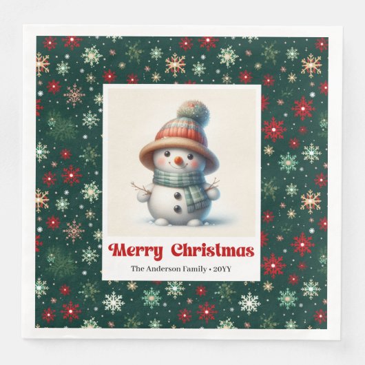 Merry Christmas Snowman Napkins Personalized Custo (正面)