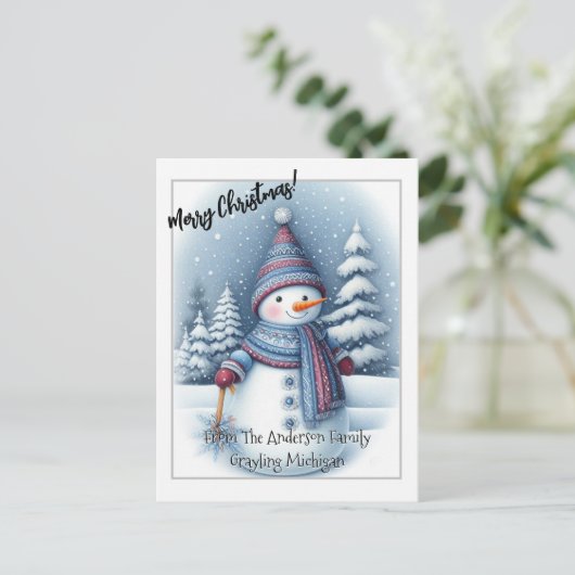 Merry Christmas Snowman, Personalized  ポストカード (スタンド正面)