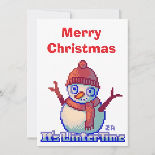 Merry Christmas Snowman Pixel Art 招待状 (正面)
