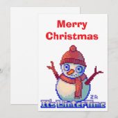 Merry Christmas Snowman Pixel Art 招待状 (正面/裏面)