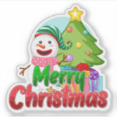 Merry christmas snowman sticker  シール (正面)