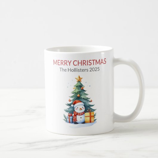 Merry Christmas Snowman Tree Personalized Holiday コーヒーマグカップ (右)