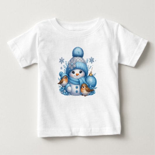 Merry Christmas Snowman With Birds Holiday Tee ベビーTシャツ (正面)