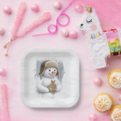 Merry Christmas Snowman With Bunny ペーパープレート (パーティー)