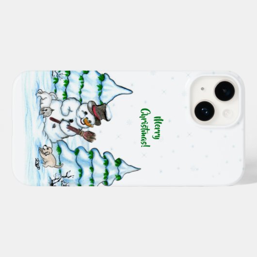 Merry Christmas! Snowman with Cat and Puppy Case-Mate iPhoneケース (裏面 (横))