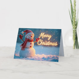 Merry Christmas Snowman with Neon Sign カード
